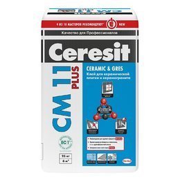 Ceresit СМ 11 Plus. Клей для крепления керамической плитки для внутренних и наружных работ и для керамогранита для внутренних работ 25 кг.