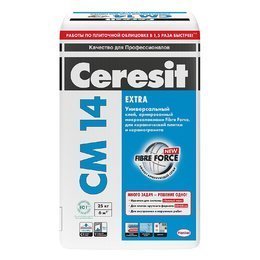 Ceresit CМ 14 Extra. Универсальный клей, армированный микроволокнами Fibre Force, для керамической плитки и керамогранита 25 кг.