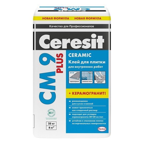 Ceresit СМ 9  Клей для керамической плитки для внутренних работ 25 кг. - главное фото